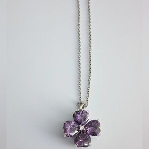 Purple Flower Silver Necklace